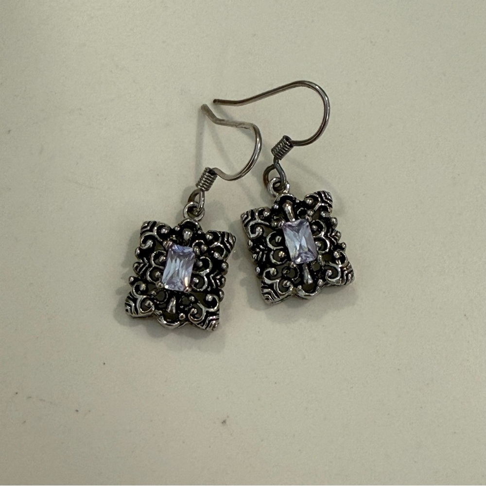 Elegant Silver and Purple Dangle Earrings